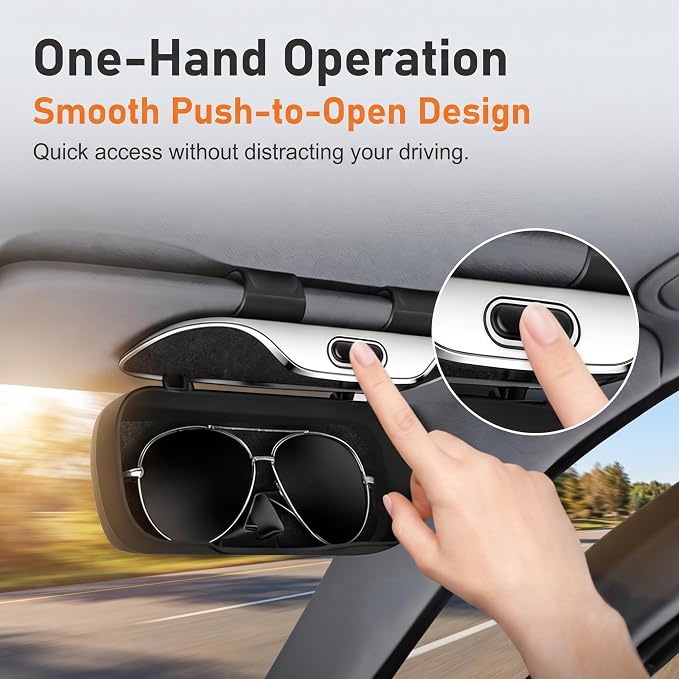 Car Visor Sunglass Holder, Anti-scratch Eyeglasses Storage Protection Case, One-press Open Organizer Box with Clips, Universal Interior Accessory for SUVs Sedans Trucks (Black) - Image 4