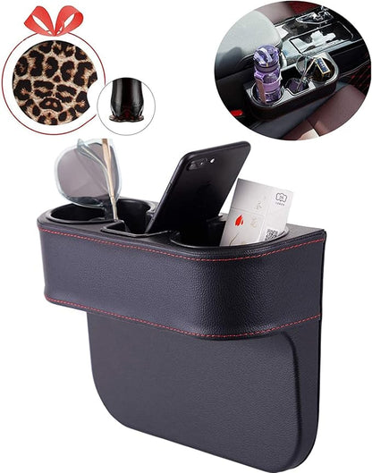 Cup Holder for Car, Car Seat Gap Organizer, PU Leather, XBD Black | Console Side Pocket, Cup Drink Holders, Easy Install, Universal Fits, Car Coin Cellphone Holder, Auto Front Seat Cup Holder - Image 2