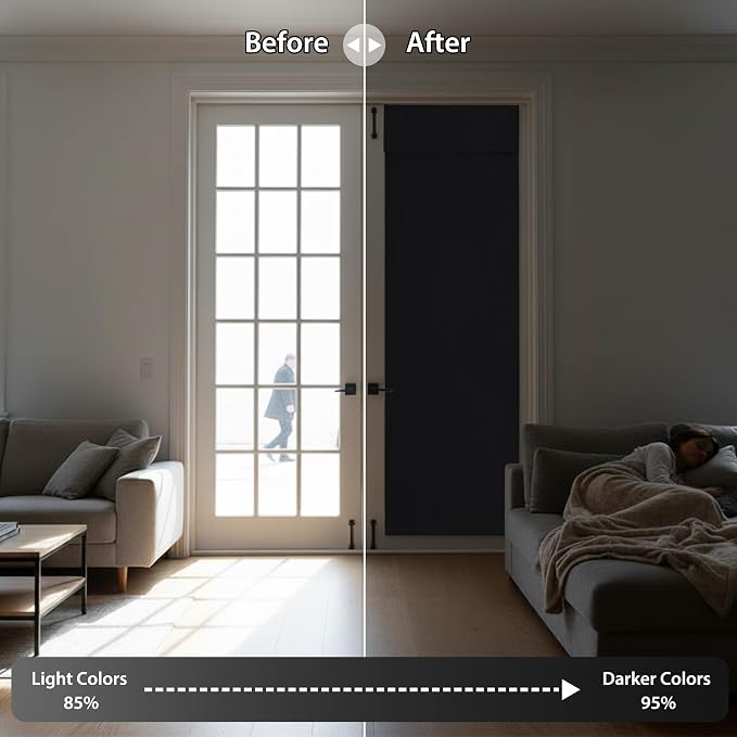 RYB HOME French Door Curtain 80 inch Long, Blackout Blinds for Patio Door | Thermal Insulated, Self Adhesive, Privacy, For Bedroom Kitchen Front Entry Front Back Door Glass Window, W34 x L80, 1 Panel - Image 5