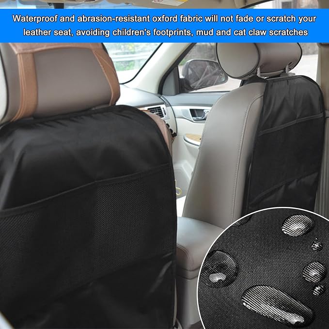 2 PCS Back Seat Cover for Kids, Car Kick Mat Seat Protector with 2 Storage Pockets, Premium Water Resistant Backseat Kick Mats Protect Vehicle from Dirt, Mud, Scratches - Image 4