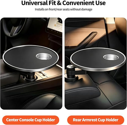 360° Rotating Round Car Desk Laptop Table for Tesla/Ford | ABS Cup Holder Tray for Working & Eating for Tesla Model Y/3/S, for Ford Explorer Maverick Most Vehicles Accessories (Black) - Image 3