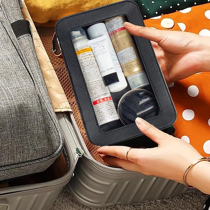Clear Makeup Bag, Black Travel Makeup Pouch Toiletry Bag for Women Waterproof Small Cosmetic Bag Case Small Make Up Bag with Zipper Car Organizer Car Essentials for Women Men - Image 4