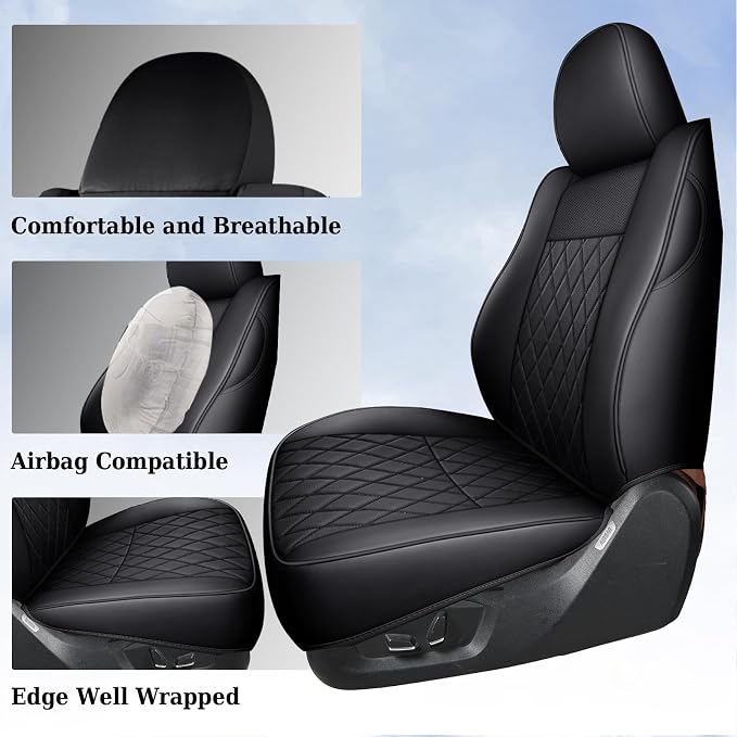 Coverado Tacoma Seat Covers Full Set, Faux Leather Seat Covers Custom Fit for 2005-2023 Toyota Tacoma Double/Crew Cab Base Prerunner SR5 Limited TRD Sport Interior Covers (Black) - Image 7