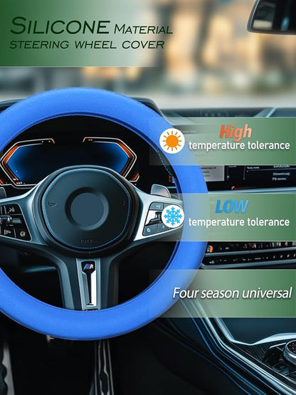 LRITER Car Steering Wheel Cover, Non-Slip Silicone Material, Blue | Multiple Color Choices, Universal Auto Parts Steering Wheel Cover, Suitable for Most Cars - Image 3