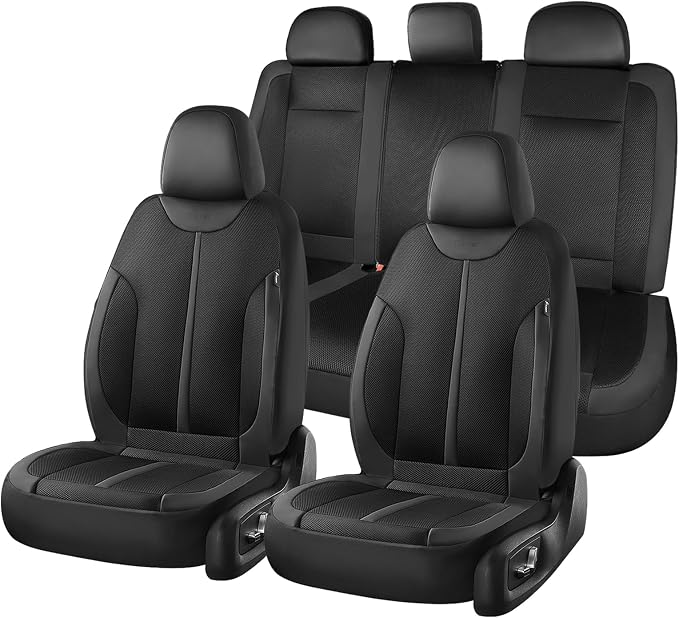 Seat Covers, Car Seat Covers Full Set, Black Seat Covers for Cars 5 Seats, Breathable Car Seat Protector, Front and Rear Car Seat Cushion, Automotive Seat Covers Universal Fit for Most Cars SUV Trucks by FLORICH