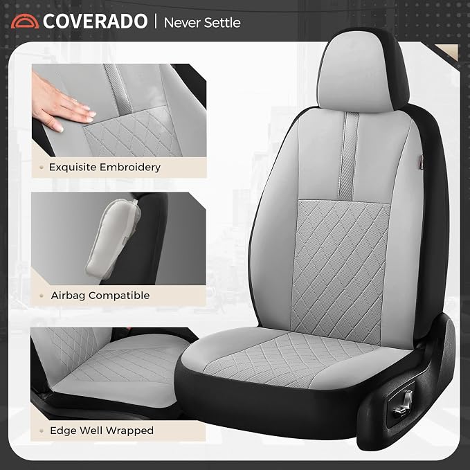 Coverado Car Seat Covers Full Set, Automotive Leather Seat Covers for Car，Universal Fit Front Back Seat Cover, Non-Slip Waterproof Breathable Car Seat Protector - Image 3