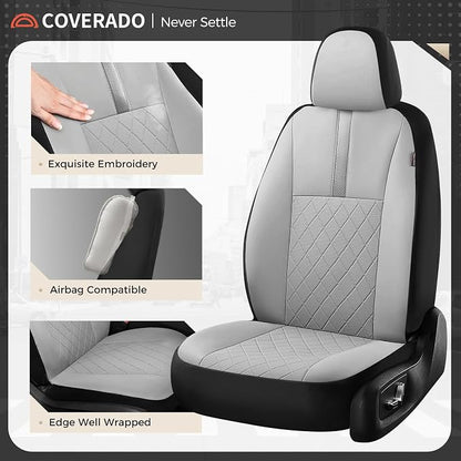 Coverado Car Seat Covers Front Pair, Automotive Leather Seat Covers for Car，Universal Fit Front Back Seat Cover, Non-Slip Waterproof Breathable Car Seat Protector - Image 2