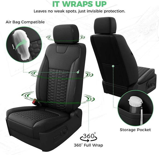 RIDEPOSH Custom Leather Seat Covers for Silverado/Sierra 1500 2019-2026 | Only Crew Cab, Fits 2500/3500HD 2020-2026, Jump Seat Cover(armrest storage only), Protective, Scratch-resistant, Easy-clean - Image 5