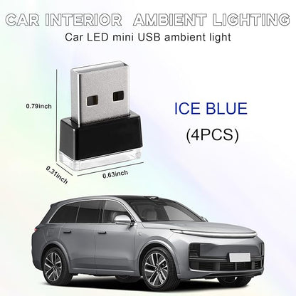 4 PCS USB LED Car Interior Atmosphere Lamp, Portable Mini LED Night Light, Plug-in USB Interface Trunk Ambient Lighting Kit, Universal Interior Car Accessories (Ice Blue) - Image 2