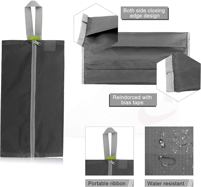 BeeGreen Grey Shoe Organizer Set - 6 Pack Shoe Bags For Travel with Zipper Closure and Handle,Stylish and Portable Nylon Shoe Storage for Men and Women's Travel Gifts and Home Storage - Image 3