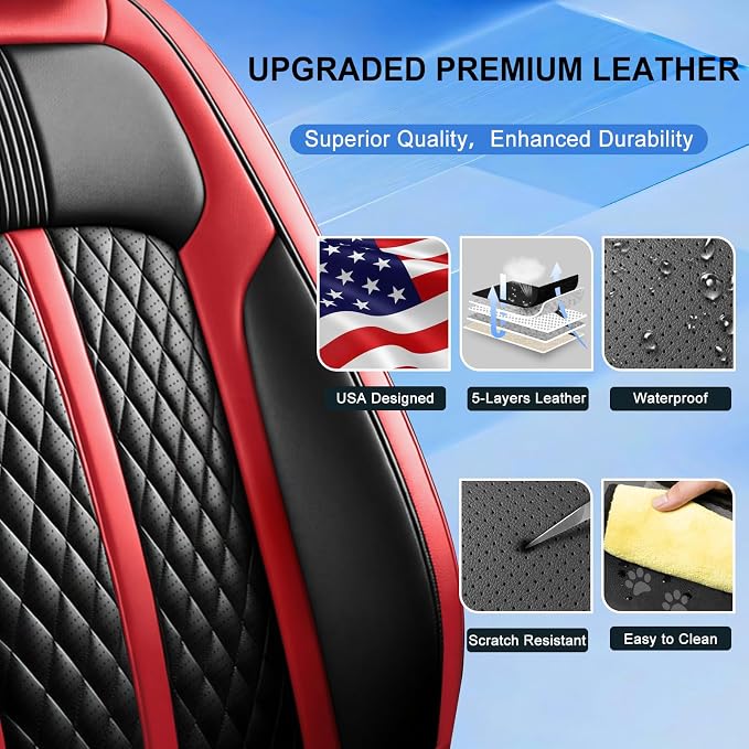 Fit Elantra Seat Covers Custom Fit for Hyundai Elantra 2017-2026, Red | Front Pair, Premium Leather Full Coverage Protectors, Waterproof, Breathable, Scratch Resistant, Easy Wipe, Airbag Compatible - Image 3