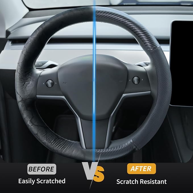 Uxcer Carbon Fiber Leather Steering Wheel Cover for Tesla Model 3/Y 2016-2025 2026 Juniper/Highland, Non-Slip Breathable Steering Wheel Protector for Tesla Model 3/Y Accessories 2026 - Image 3