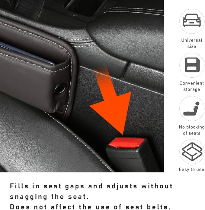 Kewucn Car Seat Gap Organizer, Adjustable Leather Front Seat Gap Filler Storage Box, Multifunctional Auto Console Side Pocket Organizer for Phone Glasses Key Card, Car Accessories (Beige) - Image 5