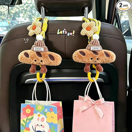 2 Pack Cute Car Headrest Hooks 360° Rotating Adjustable Length, Seat Decorative Hanger for Handbags Shopping Bags(Bread A) by JICONEE