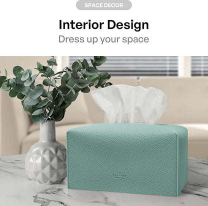 Carrotez Tissue Box Cover, [Refined] Modern PU Leather Rectangular Tissue Box Holder - Decorative Holder/Organizer for Bathroom Vanity Countertop, Night Stands, Office Desk 9.5"X5"X5" - Mint - Image 4