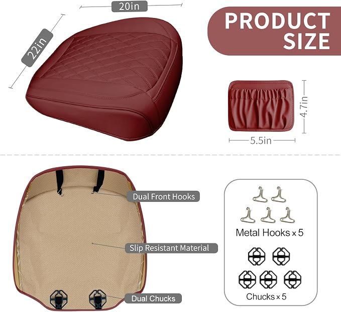 BEITK 2 Pack Leather Front Car Seat Bottom Covers Red | PU leather,Waterproof, Full Wrap, Non-slip, with Storage Pocket, Universal Fit for Sedan Truck SUV, Easy to Install - Image 2
