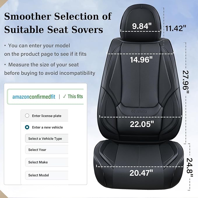Coverado Car Seat Covers, Seat Covers for Cars, Waterproof Leather Auto Seat Protectors, Leather Car Seat Cushion, Car Interiors Accessories Universal Fit for Most Cars - Image 5