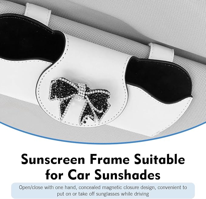 Bling Car Sun Visor Sunglass Case, Rhinestone Bow Decorative Holder, Interior Organizer Accessory for Cars - Image 4