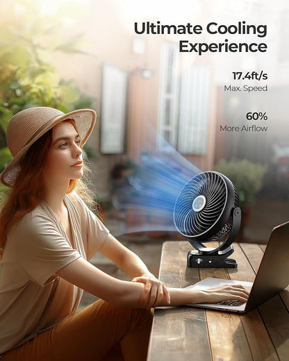 Koonie 8'' 10000mAh Portable Clip on Fan with LED Lantern and Hook | Battery Operated Desk Fan, Quiet Camping Fan with LED Digital Display, 360° Rotation & 3 Speeds for Travel Tent Gym Treadmill - Image 2