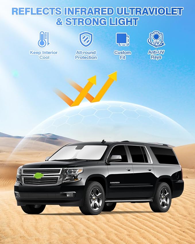 Canvcle Sunshades for 2021-2025 2026 GMC Yukon XL/Chevy Suburban Accessories Windshield Sun Shade Side Rear Window Shade Cover Sun Visor Shield Privacy Protection Keep Vehicle Cool Black 8PCS - Image 2