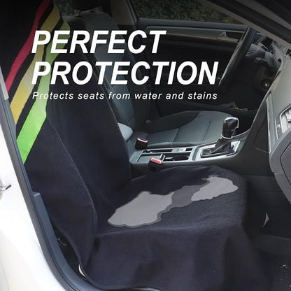 Sweat Towel Car Seat Cover Protector Front Seats for Gym Workout, Running, Swimming, Beach and Hiking, Waterproof Universal Seat Cover for Car, Trucks, Van & SUV (1, Black with Stripe, Front) - Image 3