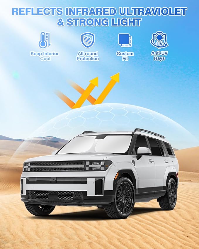 Canvcle Sunshades for Hyundai Santa Fe 2024 2025 2026 Accessories Windshield Sun Shade Side Rear Window Shade Cover Sun Visor Shield Privacy Protection Keep Vehicle Cool Black 10PCS - Image 2