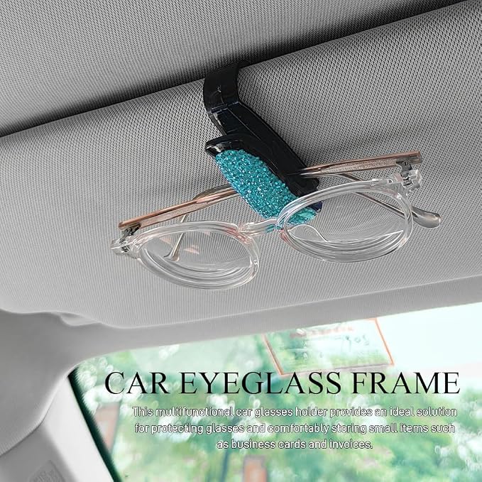 2PCS Bling Rhinestone Car Sun Visor Glasses Holders with Anti-Scratch Sponge, Sunglass Holder for Car, Ticket Card Clip Sunglasses Mount, Auto Eyeglass Hanger Clip for Women Girls (Light Blue) - Image 3
