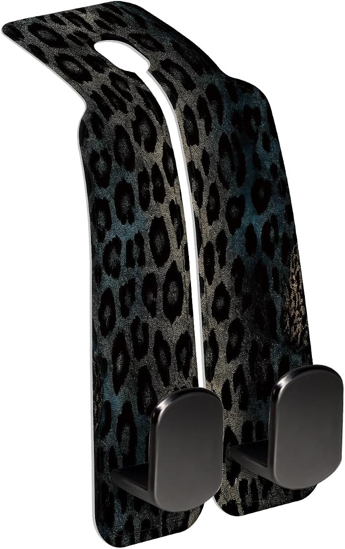 Car Seat Back Storage Headrest Hook, Premium Leather Double Metal Hook, Hanger Storage Organizer for Purse Cloth Bag, Car Interior Accessories Luxury Cool Leopard by Unknown