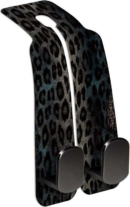Car Seat Back Storage Headrest Hook, Premium Leather Double Metal Hook, Hanger Storage Organizer for Purse Cloth Bag, Car Interior Accessories Luxury Cool Leopard by Unknown