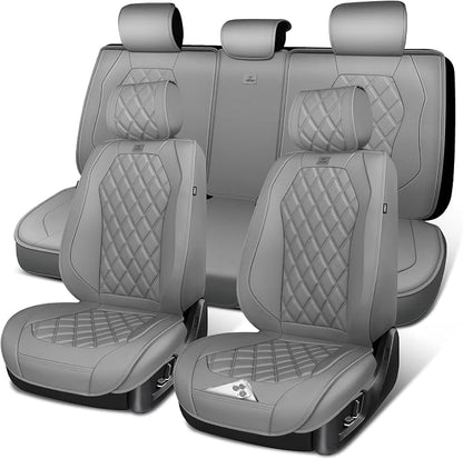 CAR PASS Luxury Nappa Leather Seat Covers Full Set, 3D Rhombus Waterproof Faux Leather Seat Covers, Universal Automotive Seat Cushion Fit for Most Sedan SUV Truck Van, Airbag Compatible Gray - Image 7