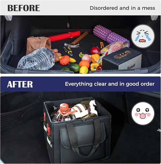Coverado Trunk Organizer for Car- Nappa Leather Trunk Organizer for SUV with Lid, 30L Multi Collapsible Car Storage Organizer Foldable, Multi Compartments with 2 Straps for SUV/Truck - Image 5