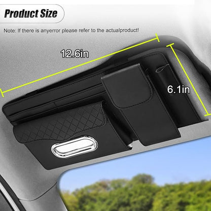ZIMISI Leather Car Visor Organizer, Sun Visor Storage Bag, Car Tissue Holder, Multi-Pocket Document Holder, Vehicle Travel Accessories for Pen, License, Cards, Sunglasses, Tissues (Black) - Image 2