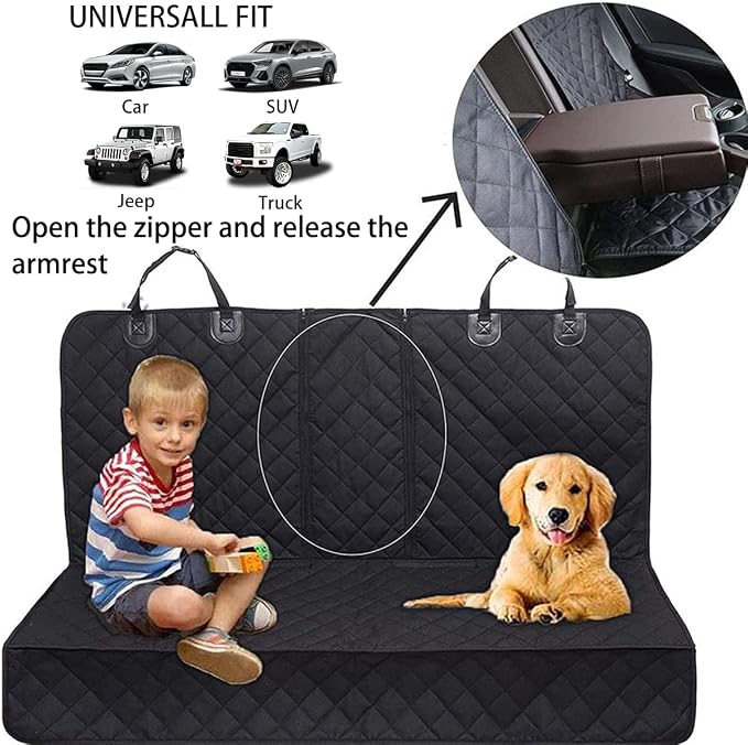 BESULEN Dog Car Seat Cover Waterproof Back Seat Protector Black | Oxford cloth with grid texture, buckle strap setup, anchor support, fits most cars, SUVs, and trucks, car accessories - Image 7