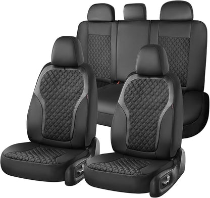 Coverado Front Seat Covers, 2-Pack Luxury Diamond Leather Car Seat Cover with Carbon Fibre Weave, Spill-Proof Driver Car Seat Protectors, Waterproof Seat Covers Universal Fit for Most Cars, Black - Image 7