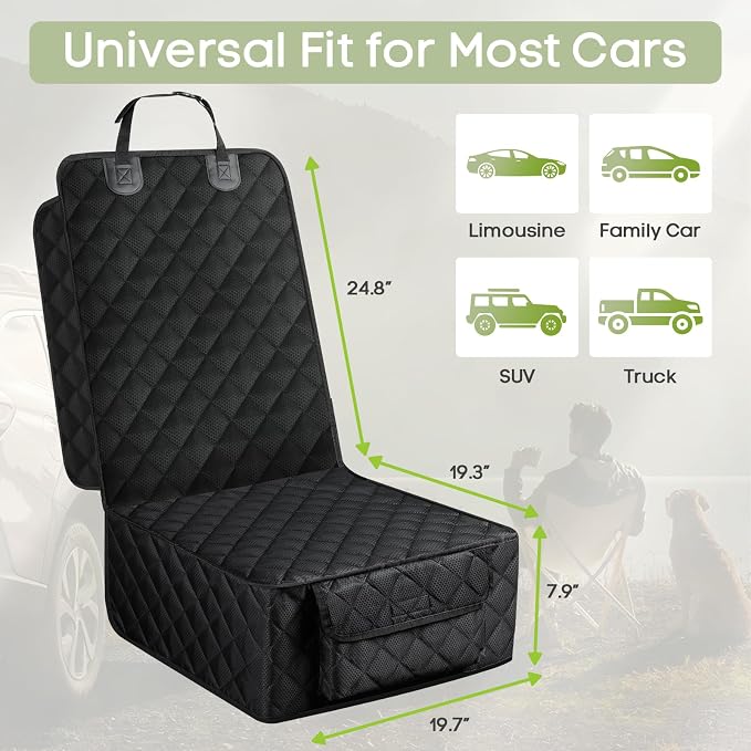 Front Seat Cover for Dogs with Side Flaps, Pet Car Seat Protector | Waterproof Scratchproof Non-Slip Captain Chair Seat Cover, Full Protection, Large Front Storage Pocket, Fits Cars/Trucks/SUVs - Image 2