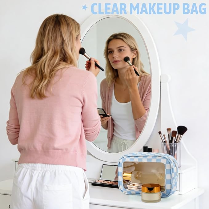 YOPCDJ 3PCS Clear Toiletry Bag, TSA Approved Travel Makeup Pouch with Zipper for Cosmetics and Toiletries, Diaper Bag Organizer Pouch Set, Women's Purse Organizer and Clear Car Bag - Image 2
