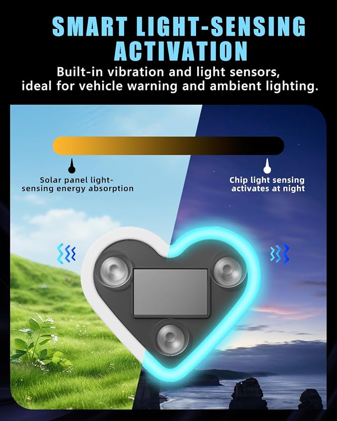 Car LED Ambient Light, Car Triangle Window Solar-Powered Heart Shaped Atmosphere Light with 5 Switchable Lighting Modes, Romantic Gift for Thanksgiving, Christmas, Date Night (Ice Blue, 2pcs) - Image 4