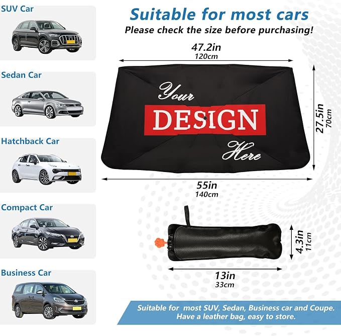 Custom Windshield Sun Shade Umbrella, Personalized Foldable Car Front Window Sunshade Blocks UV Rays Heat Keep Vehicle Cool, Car Accessories (55" x 27.5") - Image 4
