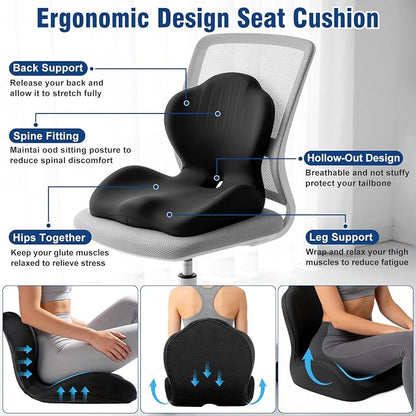 Car Seat Cushion Office Chair Cushion with Lumbar Support Pillow | Ergonomic Seat Cushion for Relieve Sciatica & Tailbone Pain, Ideal for Car Driving Truck Office Chairs Wheelchairs Home Use - Image 4