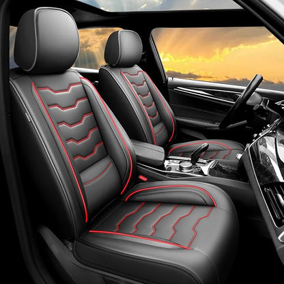 Car Seat Covers for Nissan Frontier 2009-2025 2026 Red Line Black | Full Set 5 Seat - Premium Leather，Waterproof， Breathable, Scratch-Resistant & All-Weather Seat Cushion Protector by Unknown