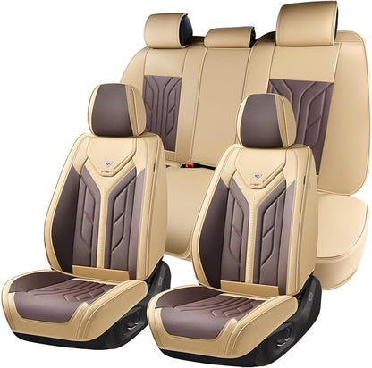 Coverado Car Seat Covers Full Set, Automotive Seat Covers Car Seat Protector Car Seat Cushion, Waterproof Leather Seat Covers for Cars, Universal Fit for Most Sedans SUV Pick-up Truck(Beige&Coffee) by COVERADOAUTO