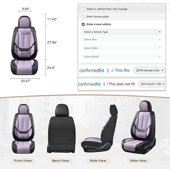 Coverado Car Seat Covers Full Set, Car Seat Protector Waterproof, Nappa Leather Car Seat Cushion, Seat Covers for Cars, Front Seats and Back Universal Fit for Most Cars - Image 6