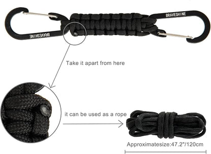 BRAVESHINE Paracord Keychain Carabiner Clip | D Ring Hanger Lanyard Hook | 7.3inch Long | for Stroller, Water Bottle, Key, Backpacks, Men, Women, Luggage, Car Seat Headrest, Fence, Bag Charms - Image 6