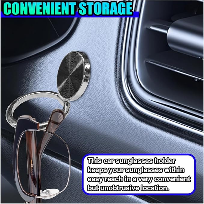 Sunglass Holder for Car Dash, Metal Auto Dashboard Eyeglass Holder Hook, Universal Vehicle Interior Hanger Accessories for Car, Home, Boat, RV, Truck, Office, Phone (Black, 2PCS) - Image 3