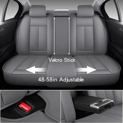 MINGBRON Car Seat Covers Full Set, Brown Car Seat Cover Lumbar Support, Car Seat Protector Waterproof, Nappa Leather Car Seat Cushion, Front Seats and Back Fit for Most Cars Beige - Image 3