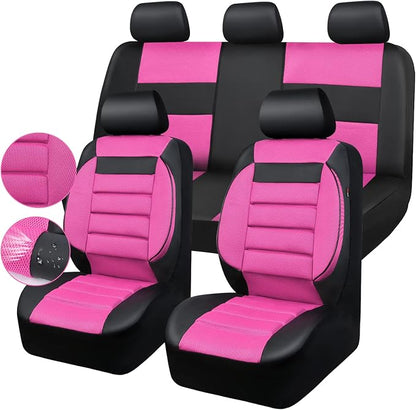 CAR Pass Leather 3D Foam Back Support Car Seat Covers Full Set Air Mesh Automotive Seat Covers, All Season Car Seat Cover Fit Automotive,SUV,Sedan,Van, Airbag Compatible Elegance (Black and Pink) by CARPASS