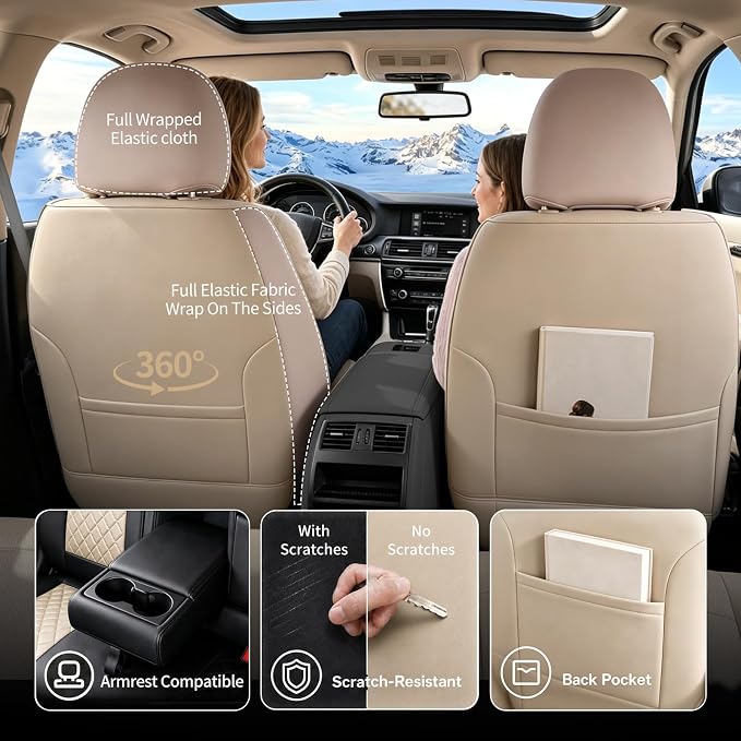 for Subaru Forester 2009-2026 Car Seat Covers, Full Set, Beige | Luxury Full Coverage Leather Seat Protectors, Waterproof Breathable, Non-Slip, Easy to Install, Airbag Compatible, All-Season - Image 7