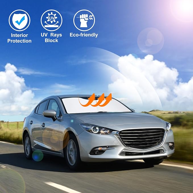 Windshield Sun Shade for 2014-2017 2018 Mazda 3 Accessories | Full covered, Foldable & Durable, Block UV Rays, Reduce Heat, Easy to install, Keep Car Cooler - Image 6