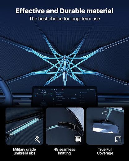 TrySpace Car Windshield Sun Shade Umbrella - [Nano-Ice-Crystal Coatings] Protect Car from Sun Rays & Heat Damage Keep Cool and Protect Interior Medium (56" L x 31" W) - Image 6