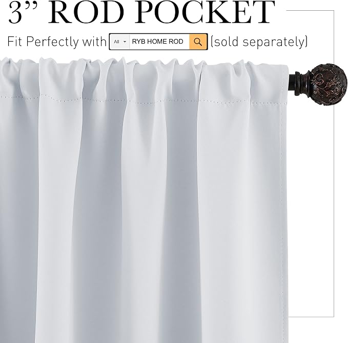 RYB HOME Small Window Curtains 45 inches Length for Kitchen Cafe Bathroom | Room Darkening Curtains & Drapes, Energy Saving, Thermal Insulated, For Kids Bedroom, W42 x L45, Greyish White, 2 Panels - Image 2